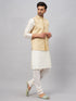 Vastramay Men's Cream Silk Blend Jacket with Kurta Pyjama Set
