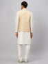 Vastramay Men's Cream Silk Blend Jacket with Kurta Pyjama Set