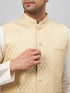 Vastramay Men's Cream Silk Blend Jacket with Kurta Pyjama Set