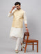 Vastramay Men's Cream Silk Blend Jacket with Kurta Pyjama Set
