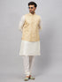 Vastramay Men's Cream Silk Blend Jacket with Kurta Pyjama Set