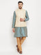 Vastramay Men's Cream Silk Blend Jacket with Kurta Pant Set