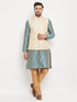 Vastramay Men's Cream Silk Blend Jacket with Kurta Pant Set