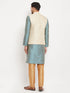 Vastramay Men's Cream Silk Blend Jacket with Kurta Pant Set