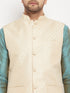 Vastramay Men's Cream Silk Blend Jacket with Kurta Pant Set