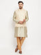 Vastramay Men's Cream Silk Blend Jacket with Kurta Pant Set