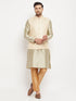 Vastramay Men's Cream Silk Blend Jacket with Kurta Pant Set