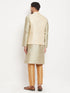 Vastramay Men's Cream Silk Blend Jacket with Kurta Pant Set
