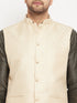 Vastramay Men's Cream Silk Blend Jacket with Kurta Pant Set