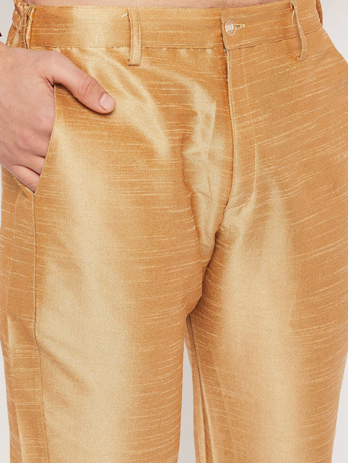 Vastramay Men's Cream Silk Blend Jacket with Kurta Pant Set