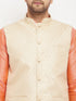 Vastramay Men's Cream Silk Blend Jacket with Kurta Pant Set