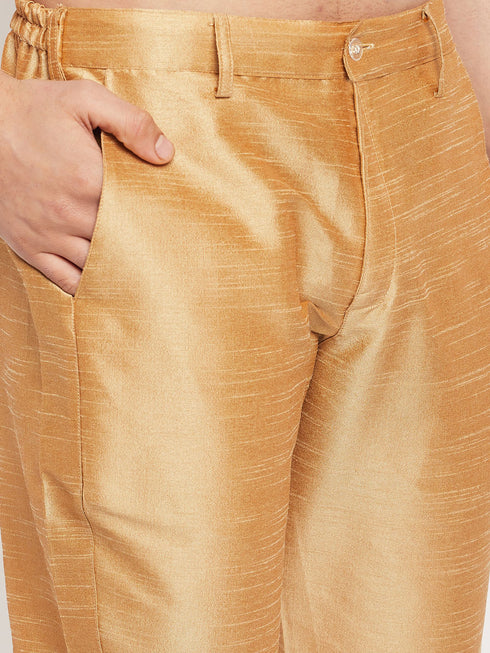 Vastramay Men's Cream Silk Blend Jacket with Kurta Pant Set