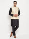 Vastramay Men's Cream Silk Blend Jacket with Kurta Pant Set
