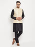 Vastramay Men's Cream Silk Blend Jacket with Kurta Pant Set
