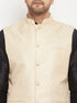 Vastramay Men's Cream Silk Blend Jacket with Kurta Pant Set