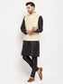 Vastramay Men's Cream Silk Blend Jacket with Kurta Pant Set