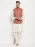 Vastramay Men's Maroon Silk Blend Jacket with Kurta Pant Set