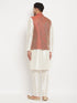 Vastramay Men's Maroon Silk Blend Jacket with Kurta Pant Set