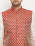 Vastramay Men's Maroon Silk Blend Jacket with Kurta Pant Set