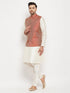 Vastramay Men's Maroon Silk Blend Jacket with Kurta Pant Set