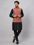 Vastramay Men's Maroon Silk Blend Jacket with Kurta Pant Set