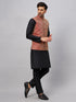 Vastramay Men's Maroon Silk Blend Jacket with Kurta Pant Set