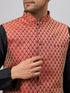 Vastramay Men's Maroon Silk Blend Jacket with Kurta Pant Set