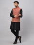 Vastramay Men's Maroon Silk Blend Jacket with Kurta Pant Set