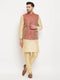 Vastramay Men's Maroon Silk Blend Jacket with Kurta Pant Set