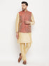 Vastramay Men's Maroon Silk Blend Jacket with Kurta Pant Set