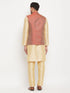 Vastramay Men's Maroon Silk Blend Jacket with Kurta Pant Set