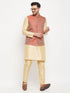 Vastramay Men's Maroon Silk Blend Jacket with Kurta Pant Set
