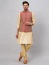 Vastramay Men's Maroon Silk Blend Jacket with Kurta Pyjama Set