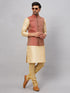 Vastramay Men's Maroon Silk Blend Jacket with Kurta Pyjama Set