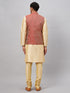 Vastramay Men's Maroon Silk Blend Jacket with Kurta Pyjama Set