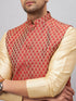 Vastramay Men's Maroon Silk Blend Jacket with Kurta Pyjama Set