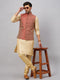 Vastramay Men's Maroon Silk Blend Jacket with Kurta Pyjama Set
