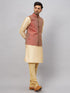 Vastramay Men's Maroon Silk Blend Jacket with Kurta Pyjama Set