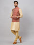 Vastramay Men's Maroon Silk Blend Jacket with Kurta Pyjama Set
