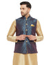 Vastramay Men's Blue Zari Weaved Jacket