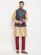 Vastramay Men's Blue Zari Weaved Jacket With Kurta Pant Set