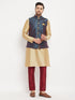 Vastramay Men's Blue Zari Weaved Jacket With Kurta Pant Set