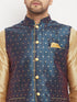 Vastramay Men's Blue Zari Weaved Jacket With Kurta Pant Set