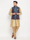 Vastramay Men's Blue Zari Weaved Jacket With Kurta Pant Set