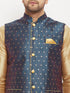 Vastramay Men's Blue Zari Weaved Jacket With Kurta Pant Set
