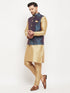 Vastramay Men's Blue Zari Weaved Jacket With Kurta Pant Set