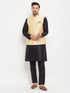Vastramay Men's Gold Zari Weaved Jacket With Kurta Pant Set