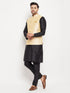 Vastramay Men's Gold Zari Weaved Jacket With Kurta Pant Set