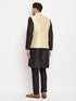 Vastramay Men's Gold Zari Weaved Jacket With Kurta Pant Set