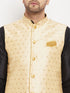 Vastramay Men's Gold Zari Weaved Jacket With Kurta Pant Set